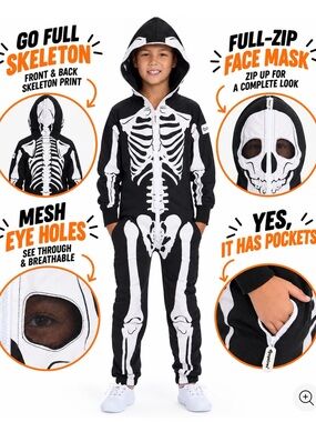 Tipsy Elves Youth Skeleton Halloween Costume – Size XS / 5